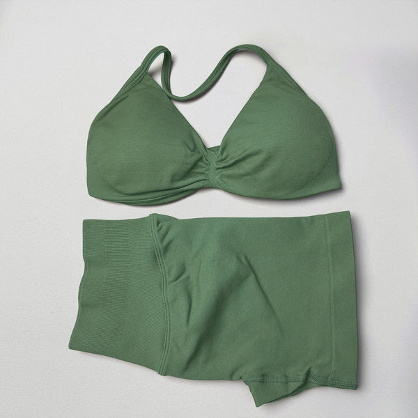 2 Pieces Gym Set Women Workout Clothes Scrunch Shorts Set Halter Sports Bra Fitness Top Woman Sportswear Yoga Set Outfits