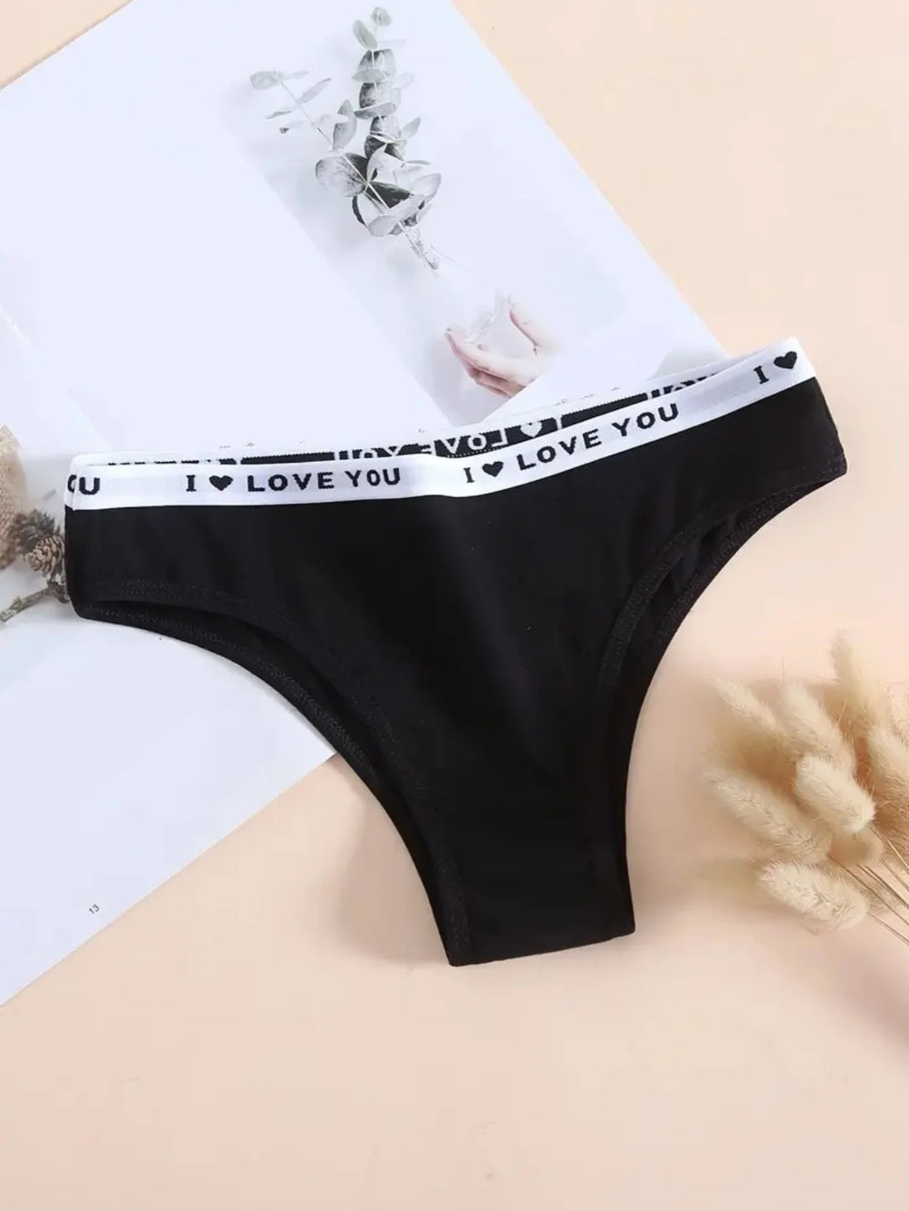 6PCS Women Letter Print Wide Waistband Cotton Bikini Panties Set, Solid Color Soft Breathable Mid Waist Daily Casual Briefs
