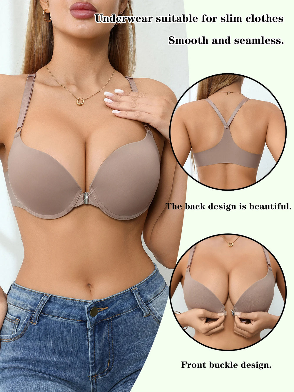 Everyday Women Bra Solid Metal Front Clasp Push-Up Bra Lined Small Bust Appears Larger Sexy Bras