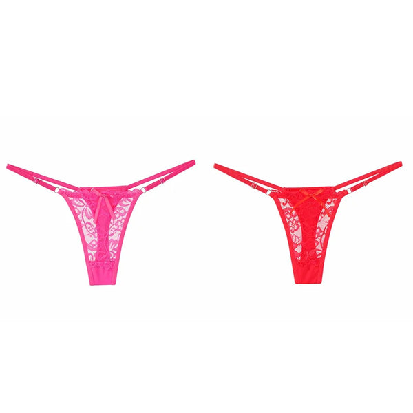ALLTOOALL 2PCS/SET Women's Adjustable Strap Lace Thongs Briefs Low Waist Sexy Transparent Underwear Female Breathable Underpants