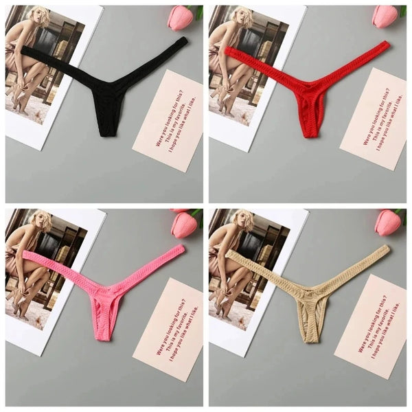 4PCS Thong Sexy Low Waist Mini Panties Deep V Thong Women's Breathable One Line Bikini Bottom Thong Female Panty Women Underwear