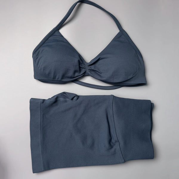 2 Pieces Gym Set Women Workout Clothes Scrunch Shorts Set Halter Sports Bra Fitness Top Woman Sportswear Yoga Set Outfits