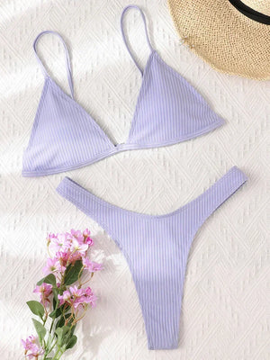 Bandeau Tanga Bikinis Ribbed Bikini 2025 Sexy High Cut Bikini Set Brazilian Swimsuit Thong Swimwear Women Girls Swimming Suit