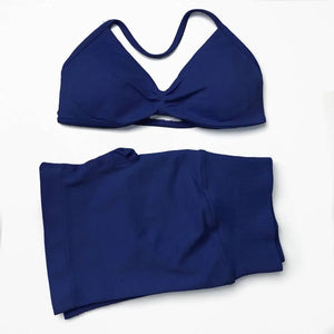 2 Pieces Gym Set Women Workout Clothes Scrunch Shorts Set Halter Sports Bra Fitness Top Woman Sportswear Yoga Set Outfits