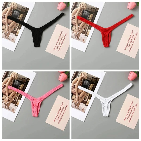 4PCS Thong Sexy Low Waist Mini Panties Deep V Thong Women's Breathable One Line Bikini Bottom Thong Female Panty Women Underwear