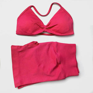 2 Pieces Gym Set Women Workout Clothes Scrunch Shorts Set Halter Sports Bra Fitness Top Woman Sportswear Yoga Set Outfits