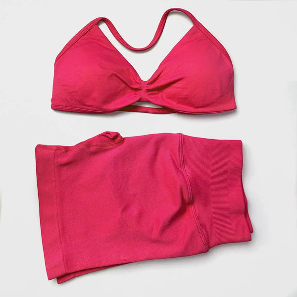 2 Pieces Gym Set Women Workout Clothes Scrunch Shorts Set Halter Sports Bra Fitness Top Woman Sportswear Yoga Set Outfits