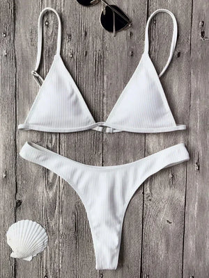 Bandeau Tanga Bikinis Ribbed Bikini 2025 Sexy High Cut Bikini Set Brazilian Swimsuit Thong Swimwear Women Girls Swimming Suit