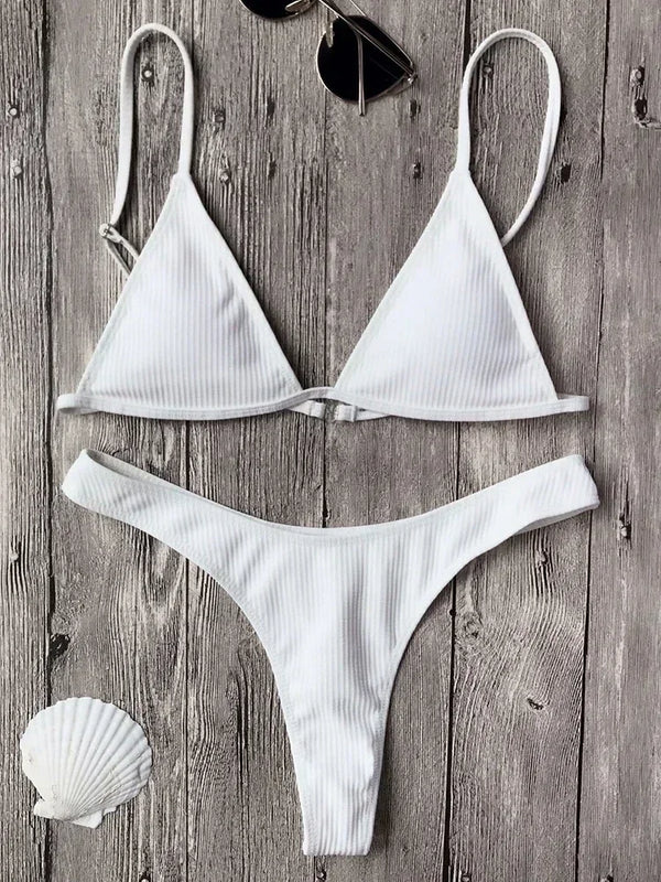 Bandeau Tanga Bikinis Ribbed Bikini 2025 Sexy High Cut Bikini Set Brazilian Swimsuit Thong Swimwear Women Girls Swimming Suit