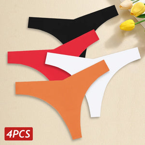4PCS Women Seamless Ice Silk Thongs Sexy Low Waist Panties Ultra Thin Breathable T-Back Underwear No Trace Intimates Lingerie