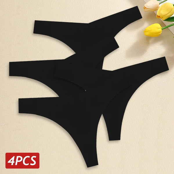 4PCS Women Seamless Ice Silk Thongs Sexy Low Waist Panties Ultra Thin Breathable T-Back Underwear No Trace Intimates Lingerie