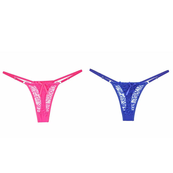 ALLTOOALL 2PCS/SET Women's Adjustable Strap Lace Thongs Briefs Low Waist Sexy Transparent Underwear Female Breathable Underpants