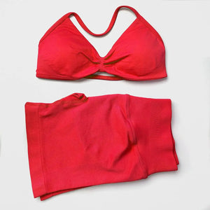 2 Pieces Gym Set Women Workout Clothes Scrunch Shorts Set Halter Sports Bra Fitness Top Woman Sportswear Yoga Set Outfits