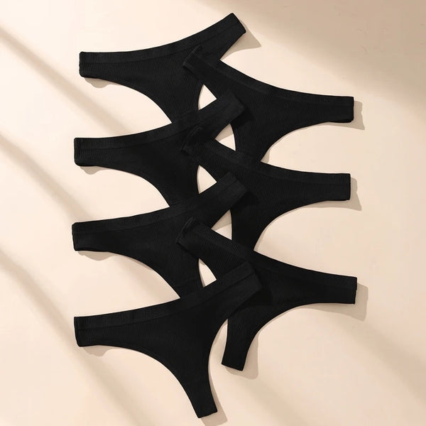 7Pcs Women Cotton Thongs Panties Striped Underwear Sexy Underpants Black Panty Soft G-Strings Plus Size Tanga Female Lingerie