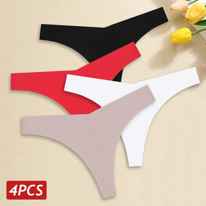 4PCS Women Seamless Ice Silk Thongs Sexy Low Waist Panties Ultra Thin Breathable T-Back Underwear No Trace Intimates Lingerie