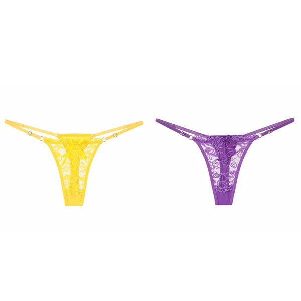 ALLTOOALL 2PCS/SET Women's Adjustable Strap Lace Thongs Briefs Low Waist Sexy Transparent Underwear Female Breathable Underpants