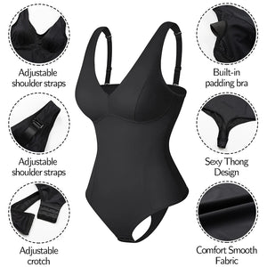 Shapewear Bodysuit Thong Body Shaper for Women Waist Trainer Corset Deep V Neck Slimming Underwear Built-in Bra Camisoles Tops