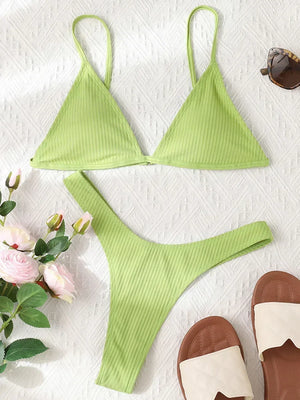 Bandeau Tanga Bikinis Ribbed Bikini 2025 Sexy High Cut Bikini Set Brazilian Swimsuit Thong Swimwear Women Girls Swimming Suit