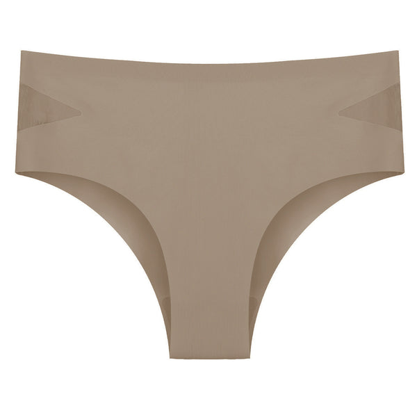 High-elastic underwear for women, solid color side mesh one-piece triangular pants